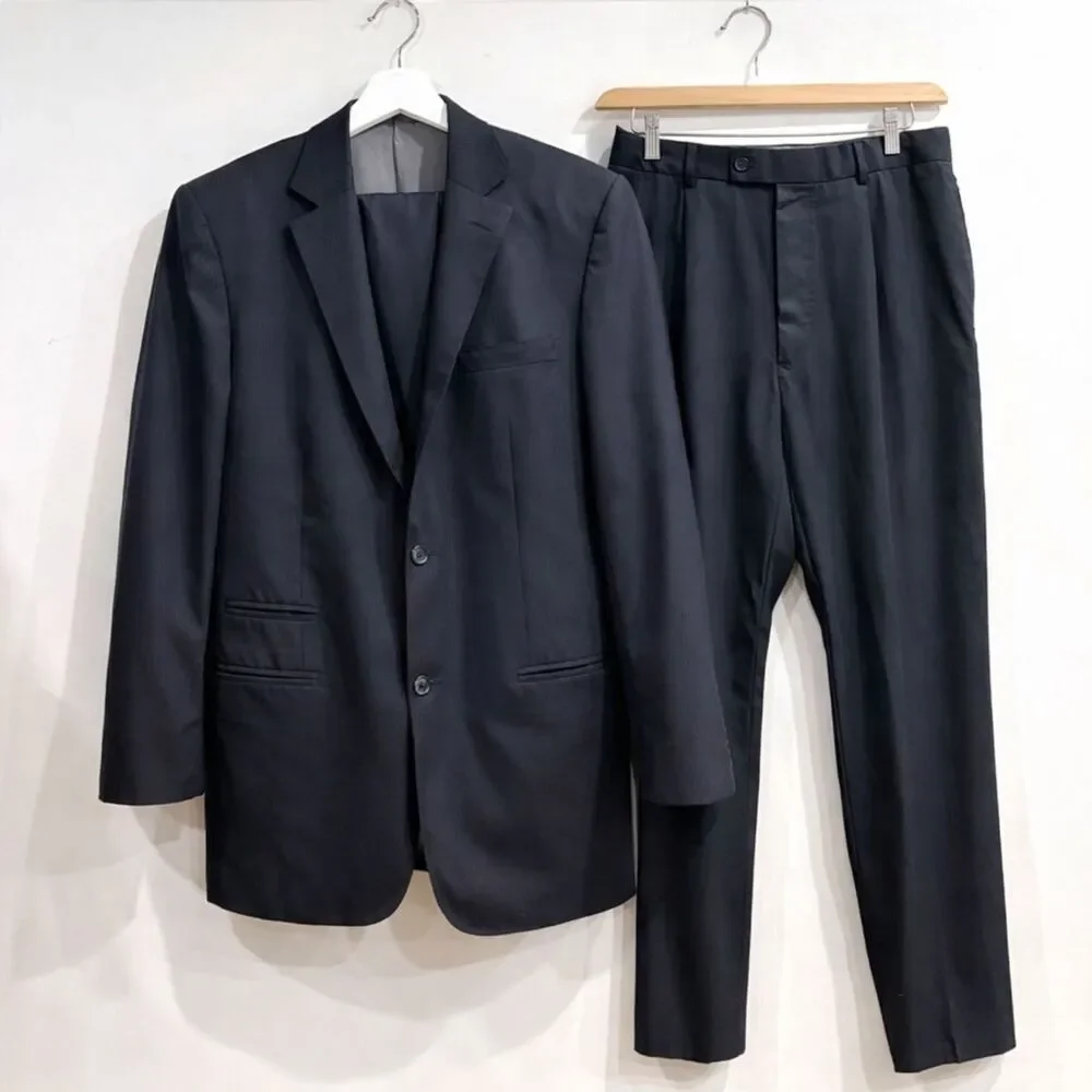 Anson Tailored Charcoal Gray Suit Set Holland & Sherry Fiesta Wool 40R Est